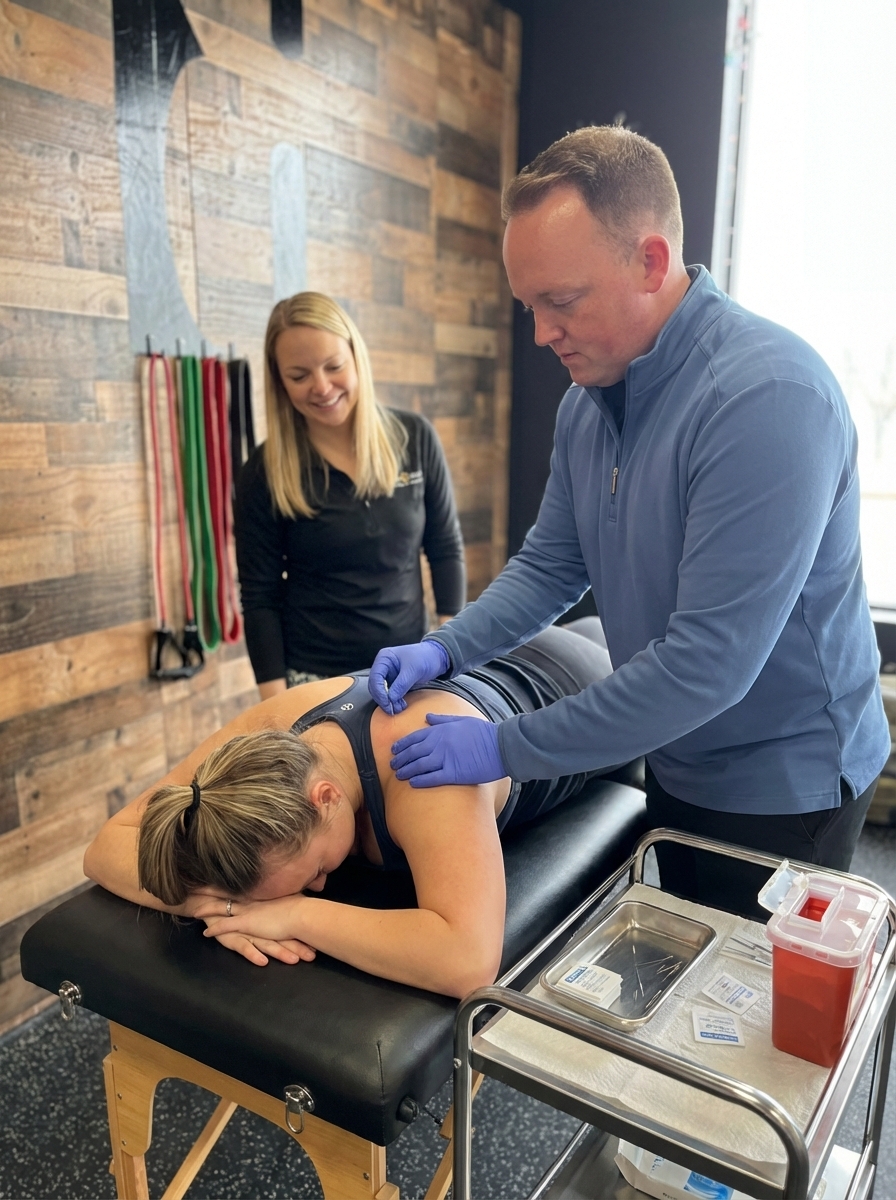 Patient receiving manual therapy treatment at a physical therapy clinic in Medina
