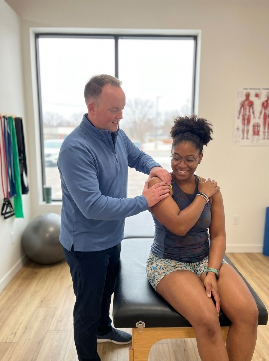 Patient working with a provider at a physical therapy clinic in Medina